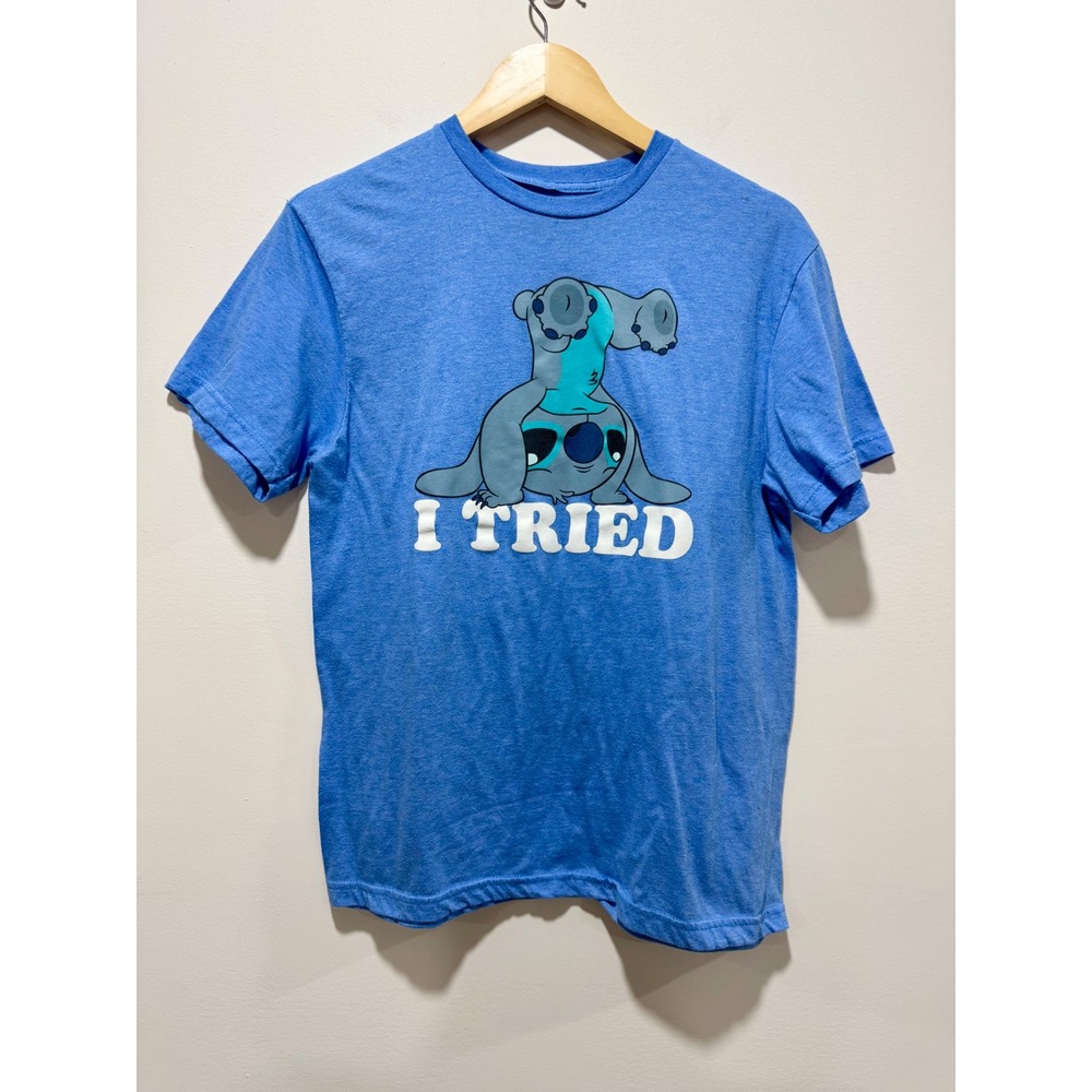 Disney Lilo & Stitch Stitch I Tried Graphic T-Shirt Blue Mens Medium